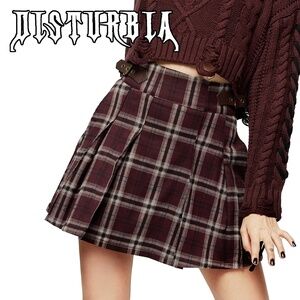 Disturbia Bramble Check Pleated Min Skirt Kilt Style Tartan Plaid Flare Buckles